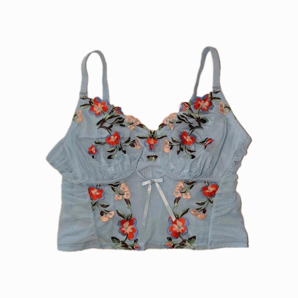 Understance Mesh Blue Cropped Bralette 34 C/D Coquette Ballet Romance Boho Fairy